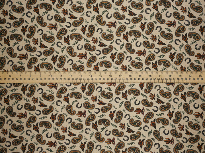 Rust Paisley n’ Cactus   - Silky Satin Charmeuse print - fabric by the yard -