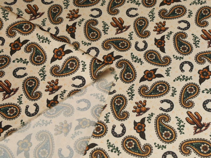 Rust Paisley n’ Cactus   - Silky Satin Charmeuse print - fabric by the yard -