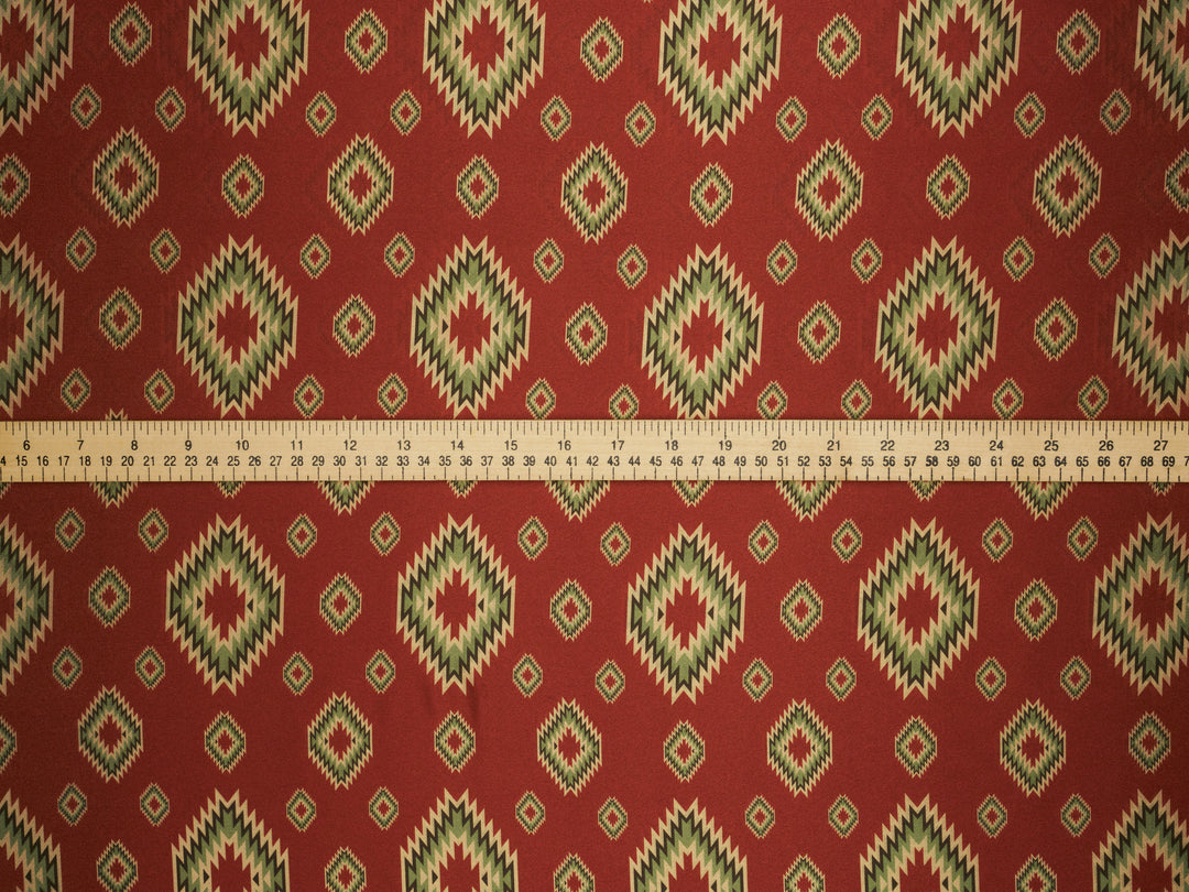 Rust Western Tribal  Satin Charmeuse Fabric by the Yard – Silky Cowboy Wild rag  Shirt Fabric