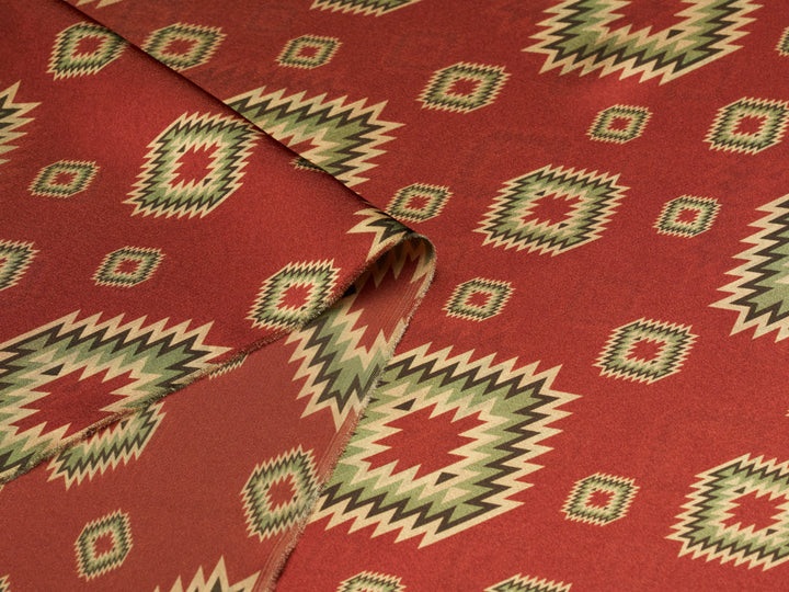 Rust Western Tribal  Satin Charmeuse Fabric by the Yard – Silky Cowboy Wild rag  Shirt Fabric
