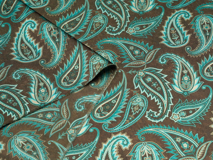 BEYLA Brown Pailsey Print -  Satin Charmeuse Fabric by the Yard –