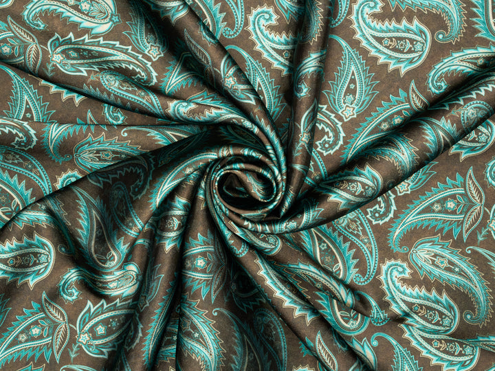 BEYLA Brown Pailsey Print -  Satin Charmeuse Fabric by the Yard –