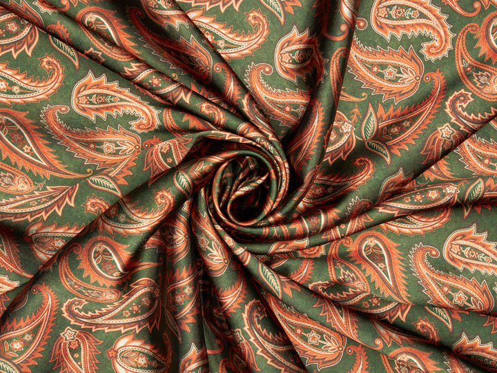 BEYLA  Olive Paisley Print - Satin Charmeuse Fabric by the Yard –
