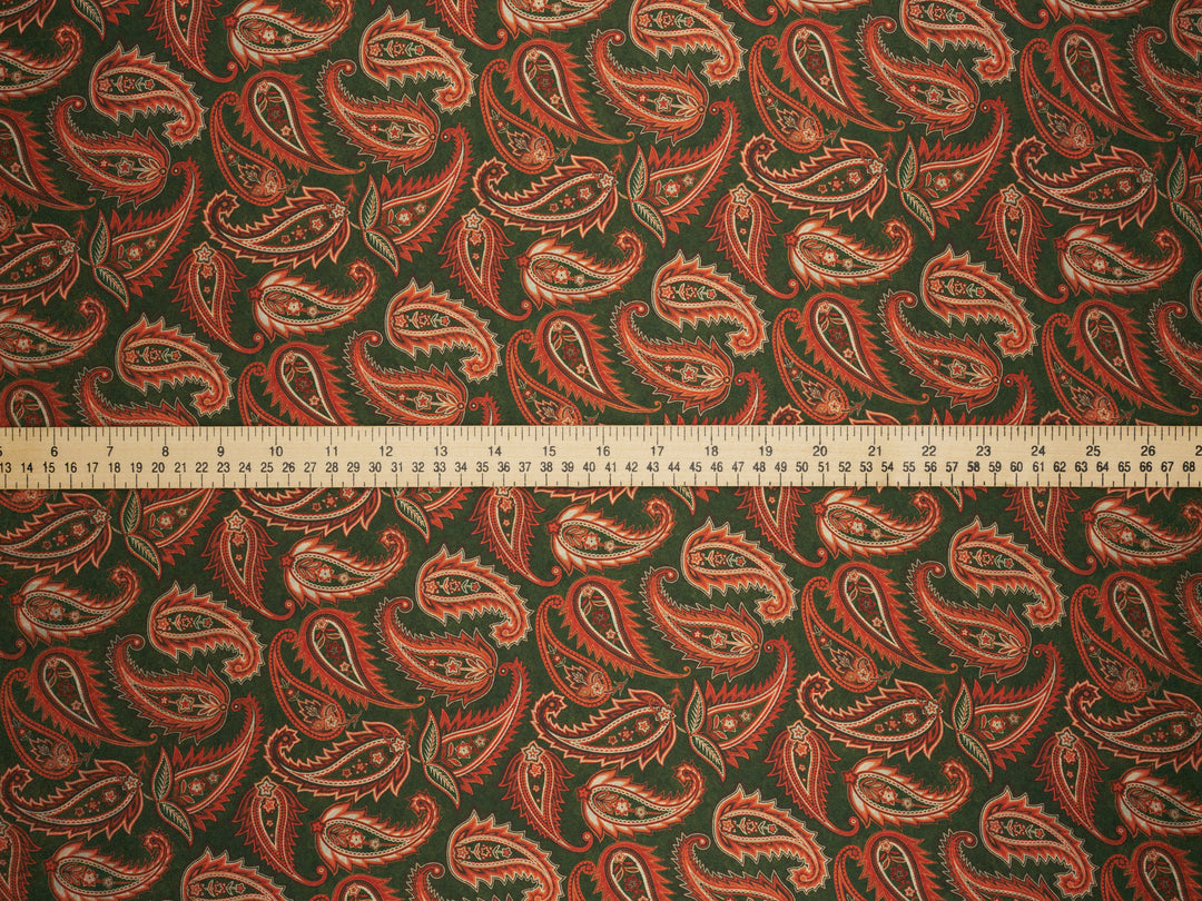 BEYLA  Olive Paisley Print - Satin Charmeuse Fabric by the Yard –