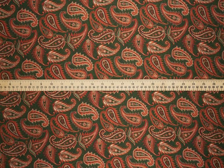 BEYLA  Olive Paisley Print - Satin Charmeuse Fabric by the Yard –