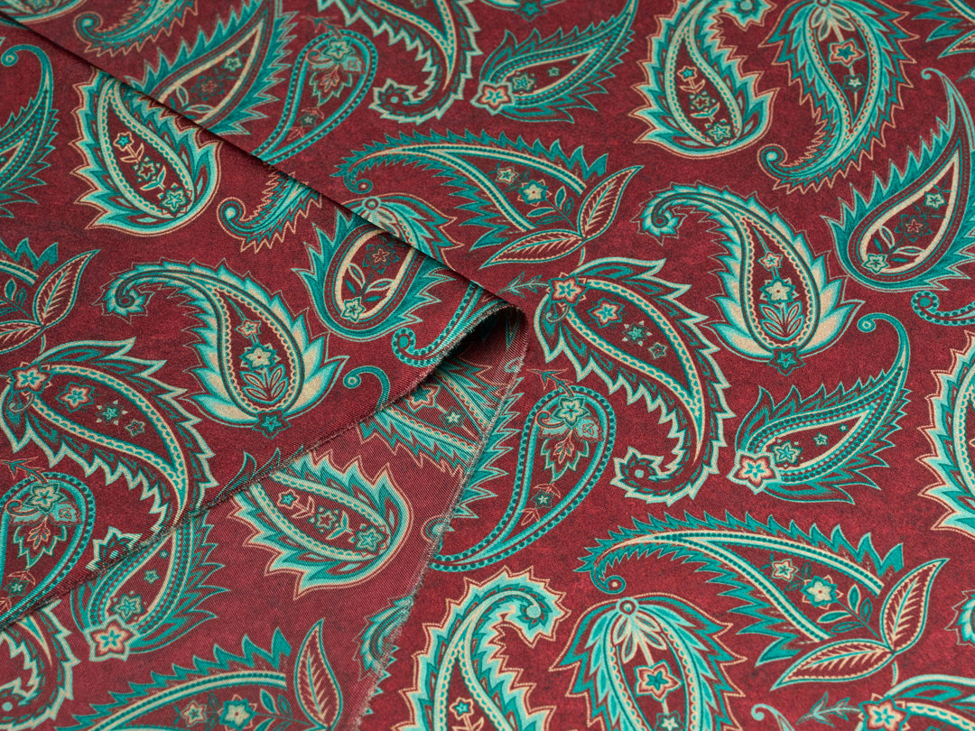 BEYLA  Burgundy Paisley Print - Satin Charmeuse Fabric by the Yard –