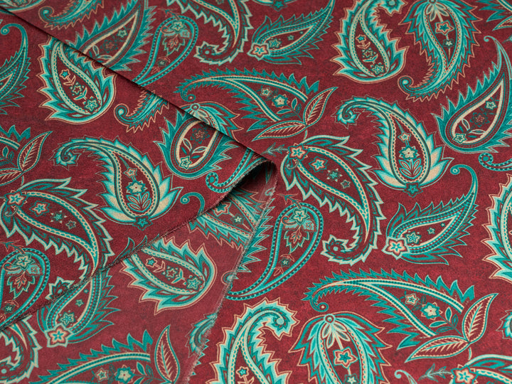 BEYLA  Burgundy Paisley Print - Satin Charmeuse Fabric by the Yard –