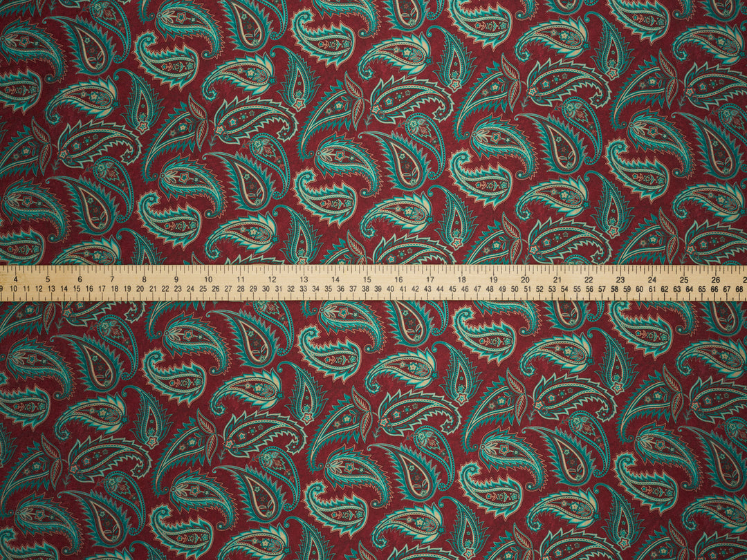 BEYLA  Burgundy Paisley Print - Satin Charmeuse Fabric by the Yard –