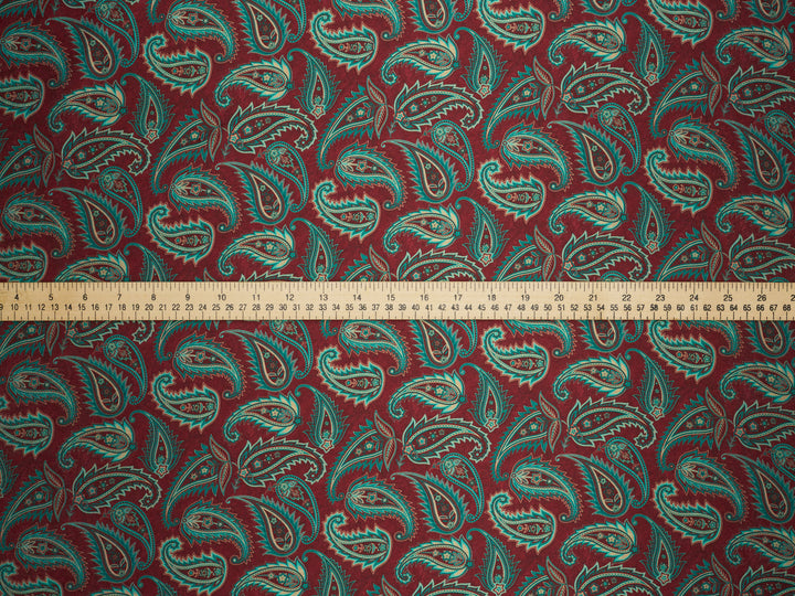 BEYLA  Burgundy Paisley Print - Satin Charmeuse Fabric by the Yard –