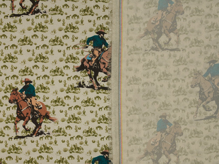 Cowboys And Cacti-  Silky Satin Charmeuse print - fabric by the yard -  sublimation print