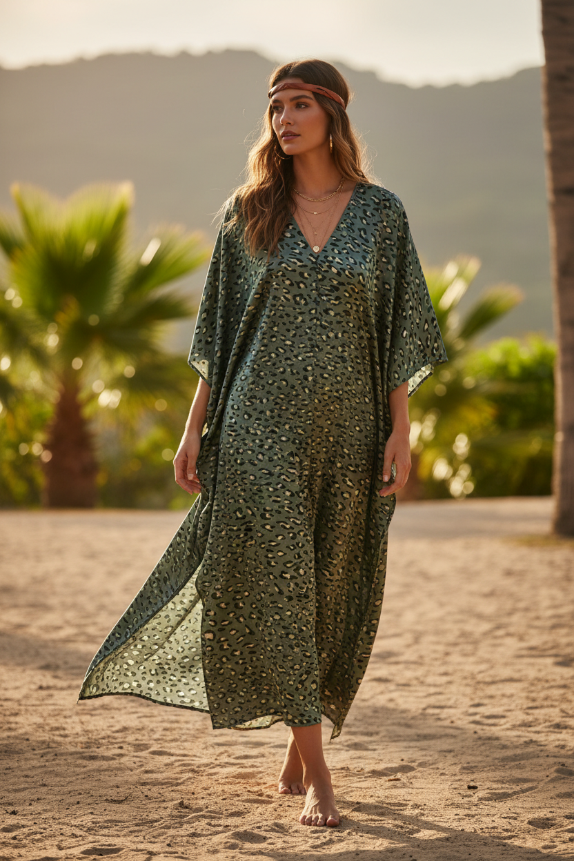 Caftan - Green Cheetah Print