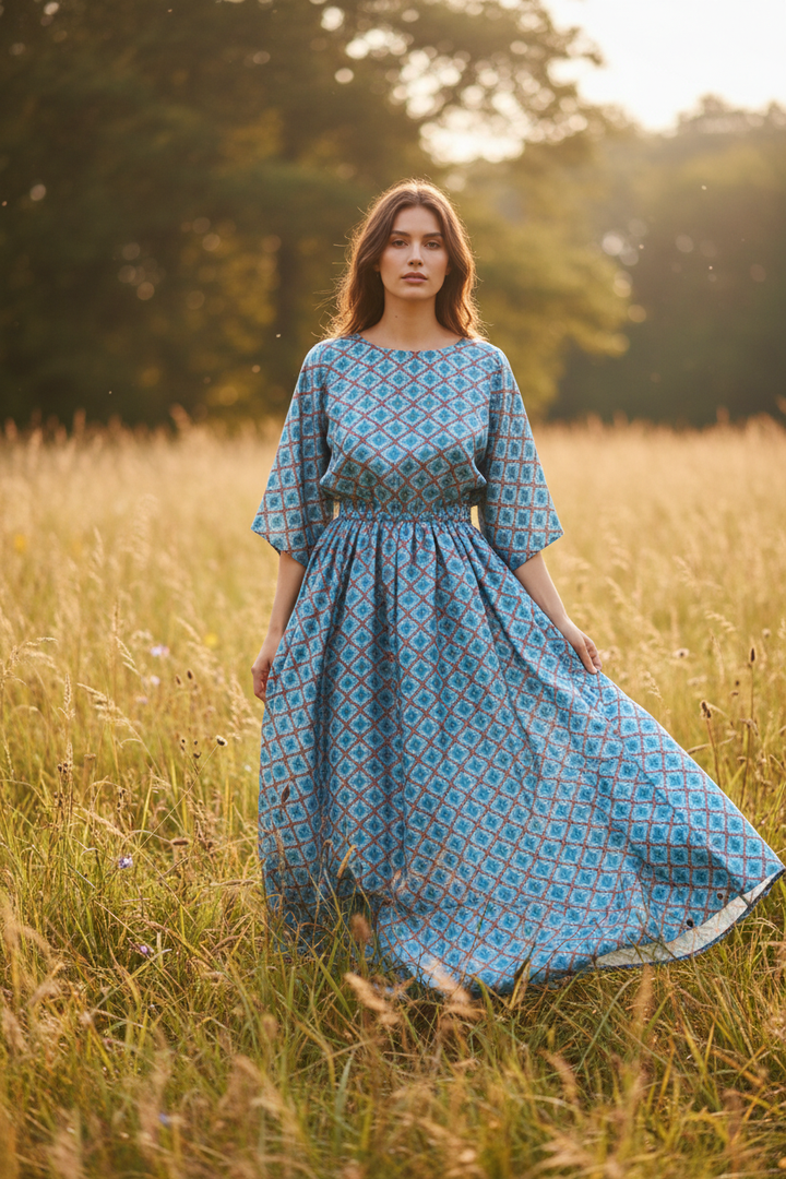 Flowy Dress Outdoors - Diamond Tile Print