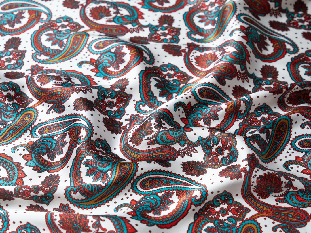 Charmeuse satin fabric by the yard -  MonSar exclusive  - Indian paisley print