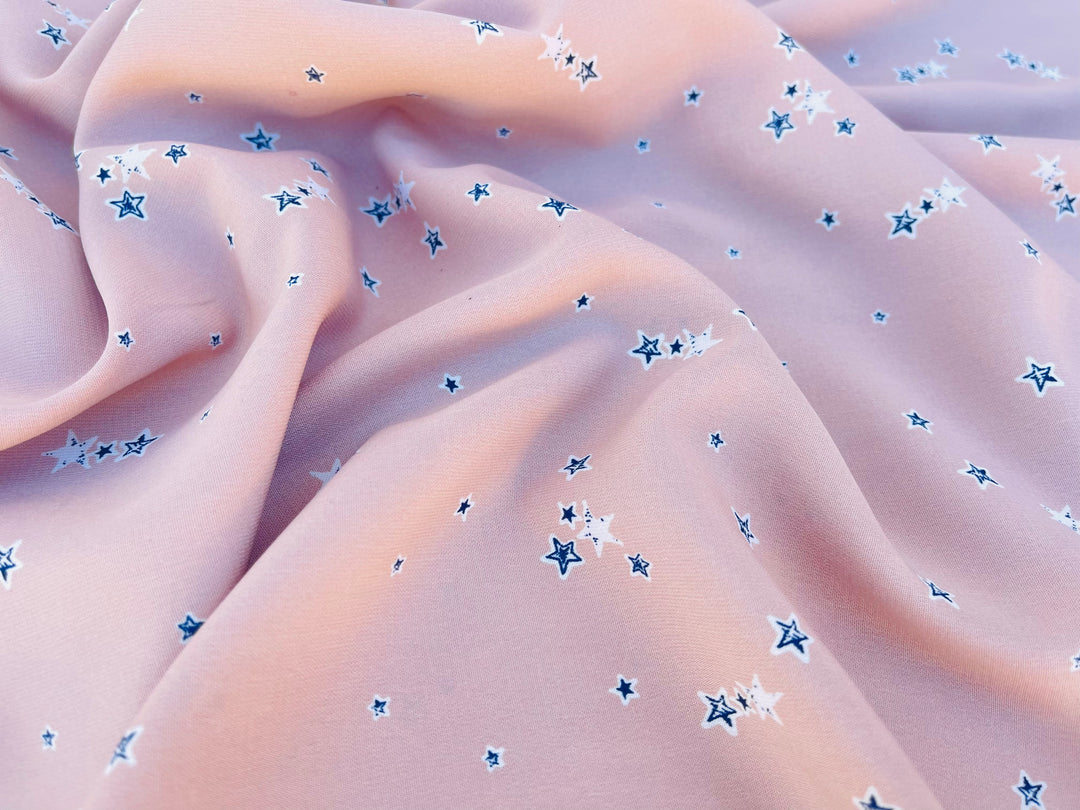 Woolpeach  fabric by the yard -  Blush pink with blue stars print