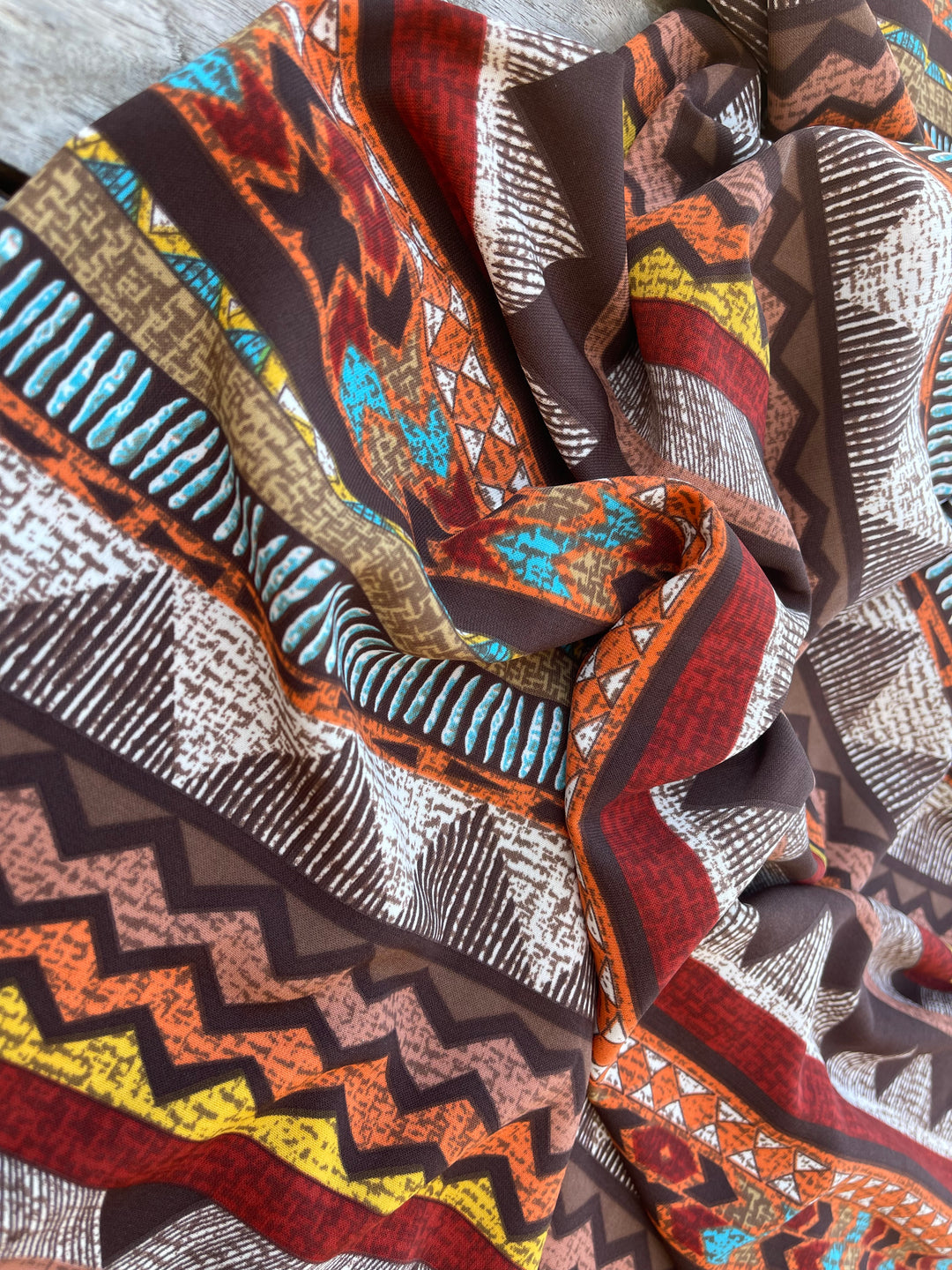 Woolpeach  fabric by the yard - Teal  brown burnt orange    tribal aztec