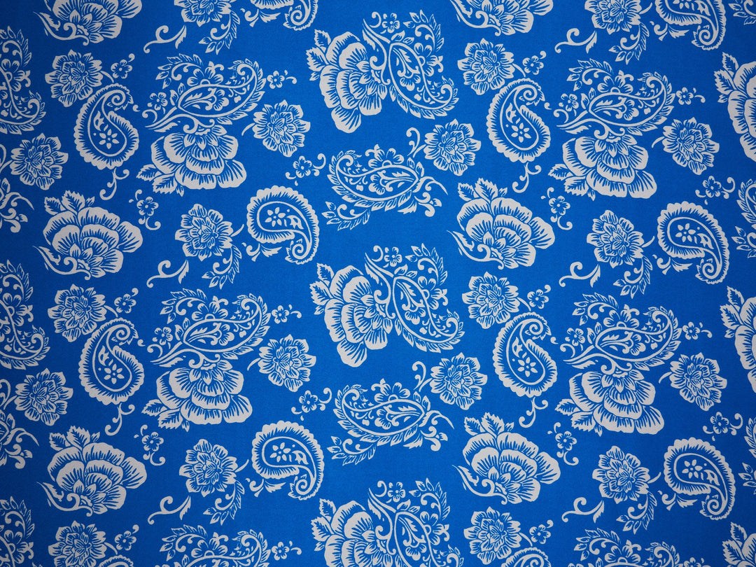 Paisley charmeuse satin fabric by the yard -  Royal blue floral paisley