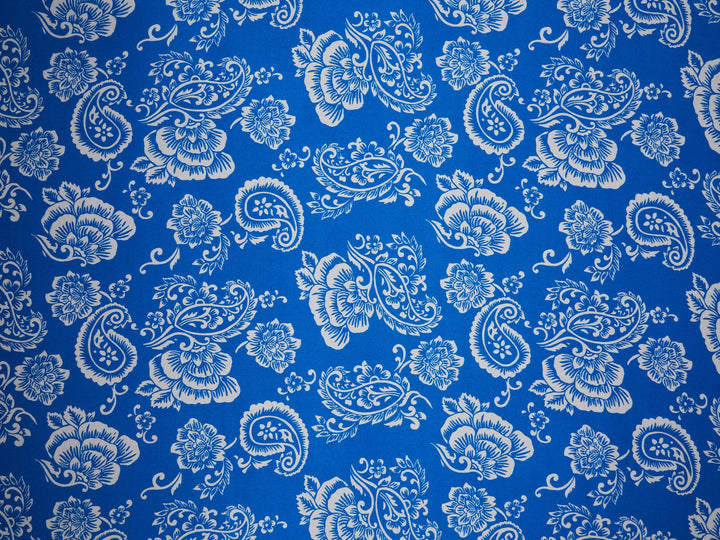 Paisley charmeuse satin fabric by the yard -  Royal blue floral paisley