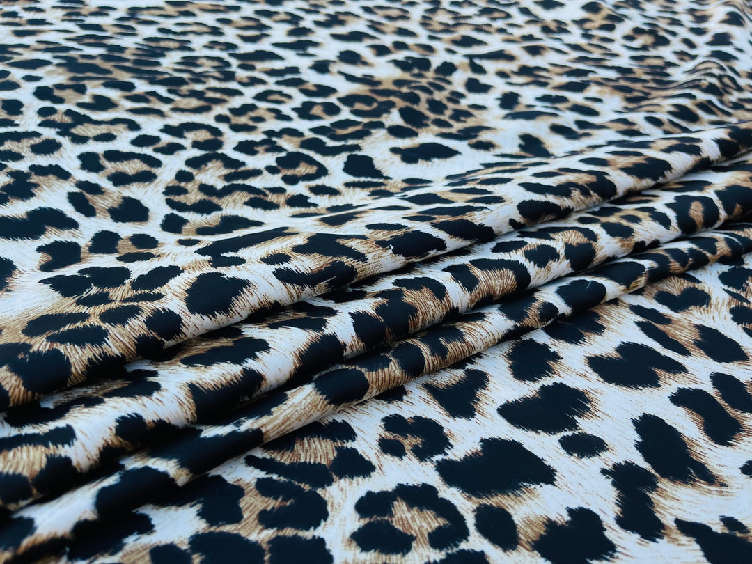 Lightweight  satin  fabric by the yard - Black brown cheetah print
