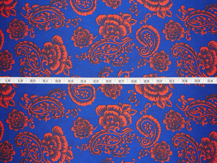 Red and blue paisley  - charmeuse satin fabric by the yard - MonSar exclusive