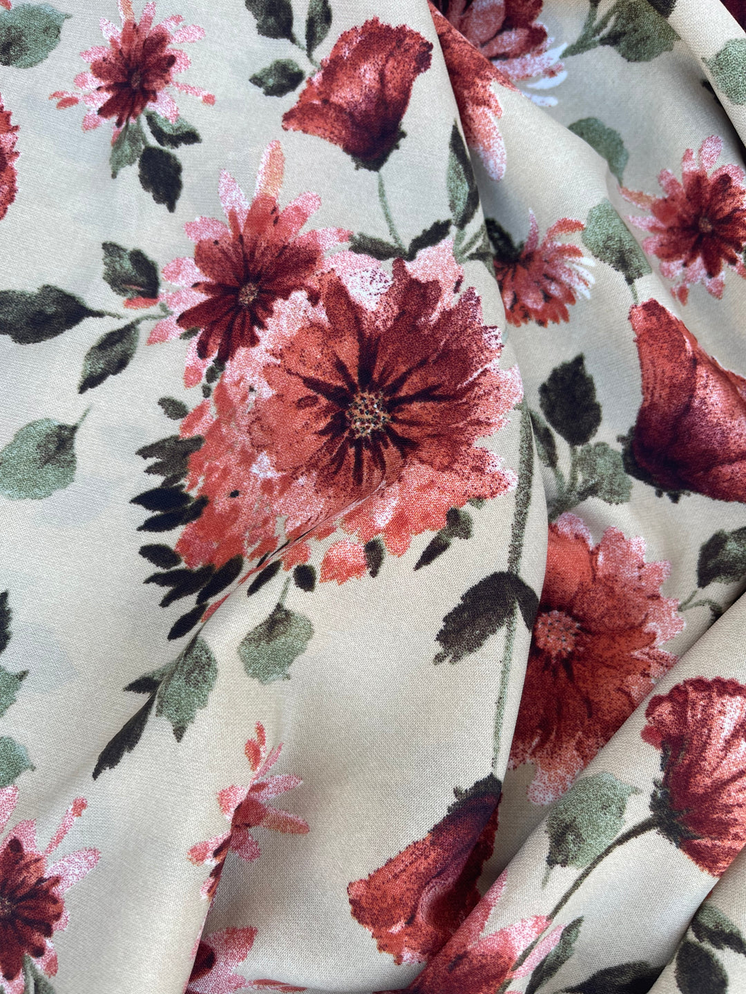 Woolpeach fabric by the yard - Burnt orange and green on taupe floral