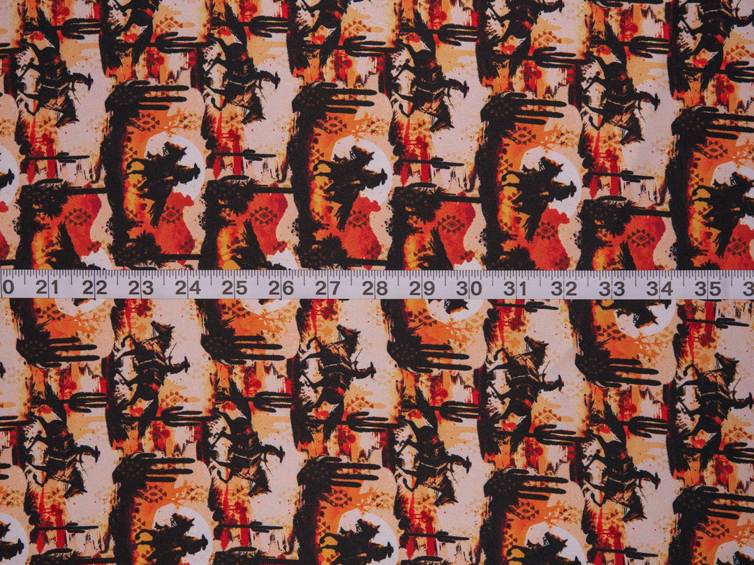 Charmeuse Satin sublimation  fabric by the yard -   Sunset Cowboys  western tribal print