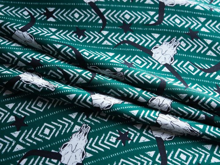 Longhorn tribal print - charmeuse satin fabric by the yard - MonSar exclusive