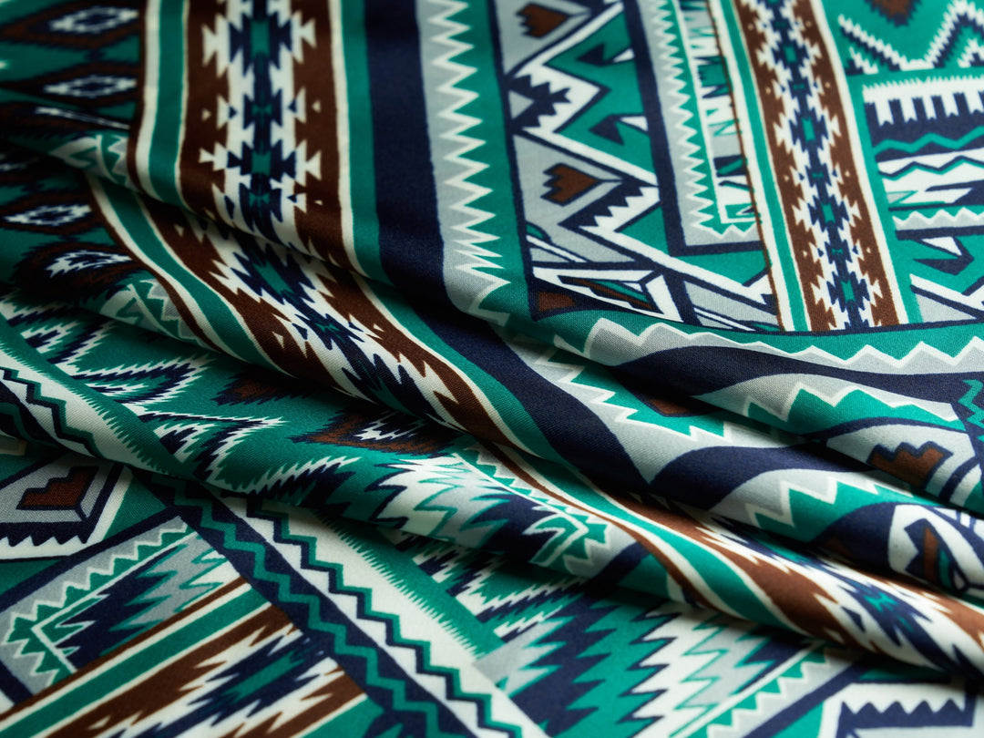 Western tribal print - charmeuse silky satin fabric by the yard - MonSar exclusive