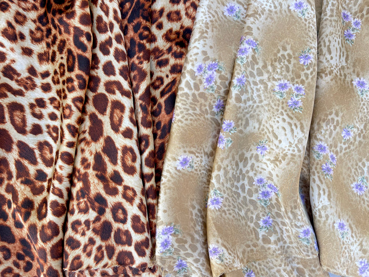 Lightweight  satin  fabric by the yard - Brown and bronze animal  print