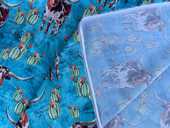 Charmeuse Satin sublimation  fabric by the yard -  Longhorn cactus - Boho western    print