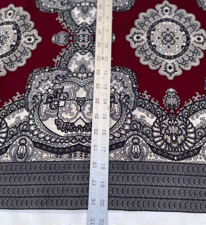 Woolpeach fabric by the yard - Burgundy and off white paisley damask border print