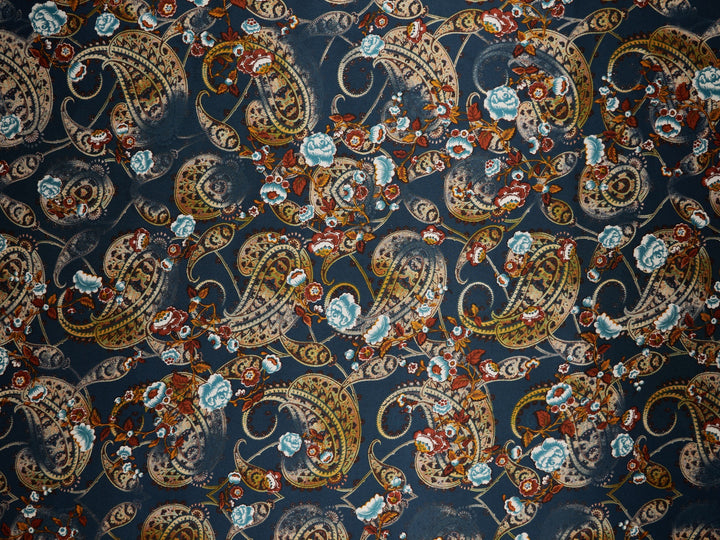 Charmeuse satin fabric by the yard -  MonSar exclusive  - Antique washed look paisley print