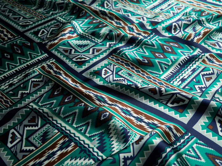 Western tribal print - charmeuse silky satin fabric by the yard - MonSar exclusive