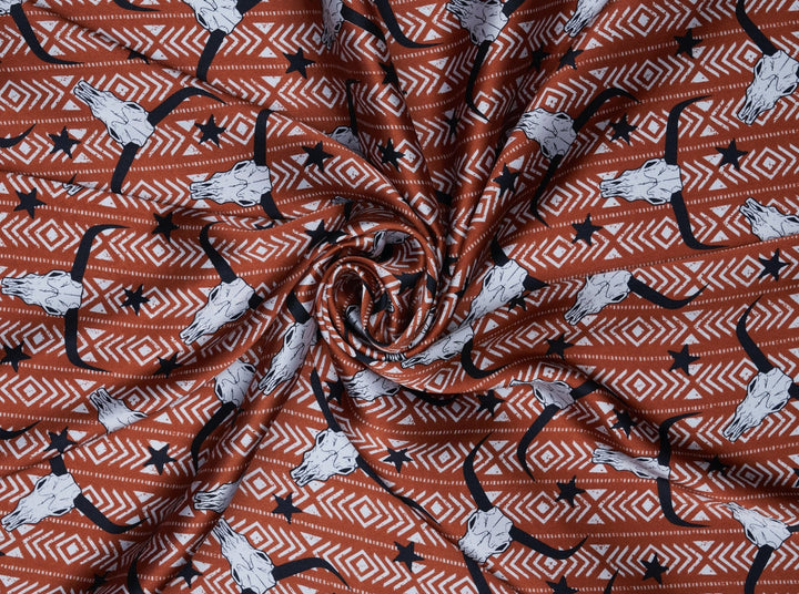 Longhorn tribal print - charmeuse satin fabric by the yard - MonSar exclusive