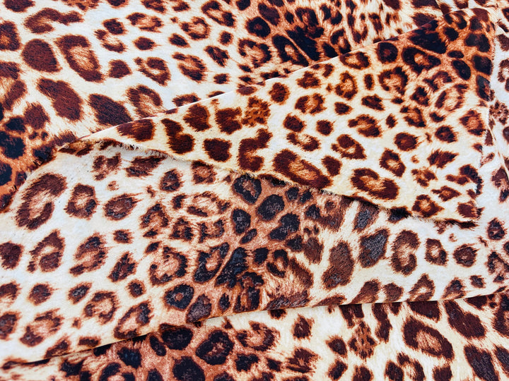 Lightweight  satin  fabric by the yard - Brown and bronze animal  print