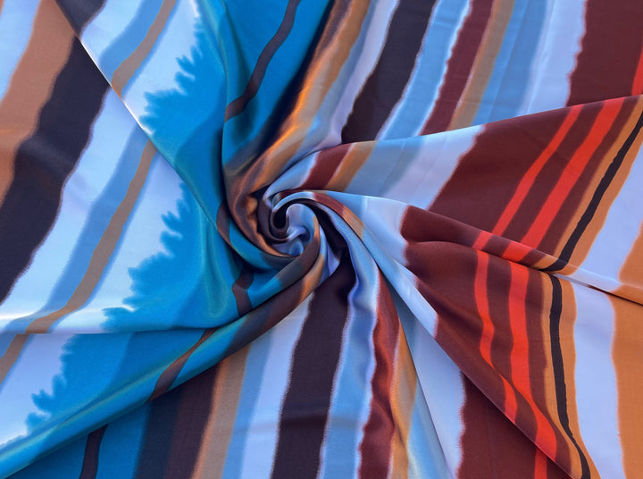 Charmeuse satin fabric by the yard  -  multi colored striped  print