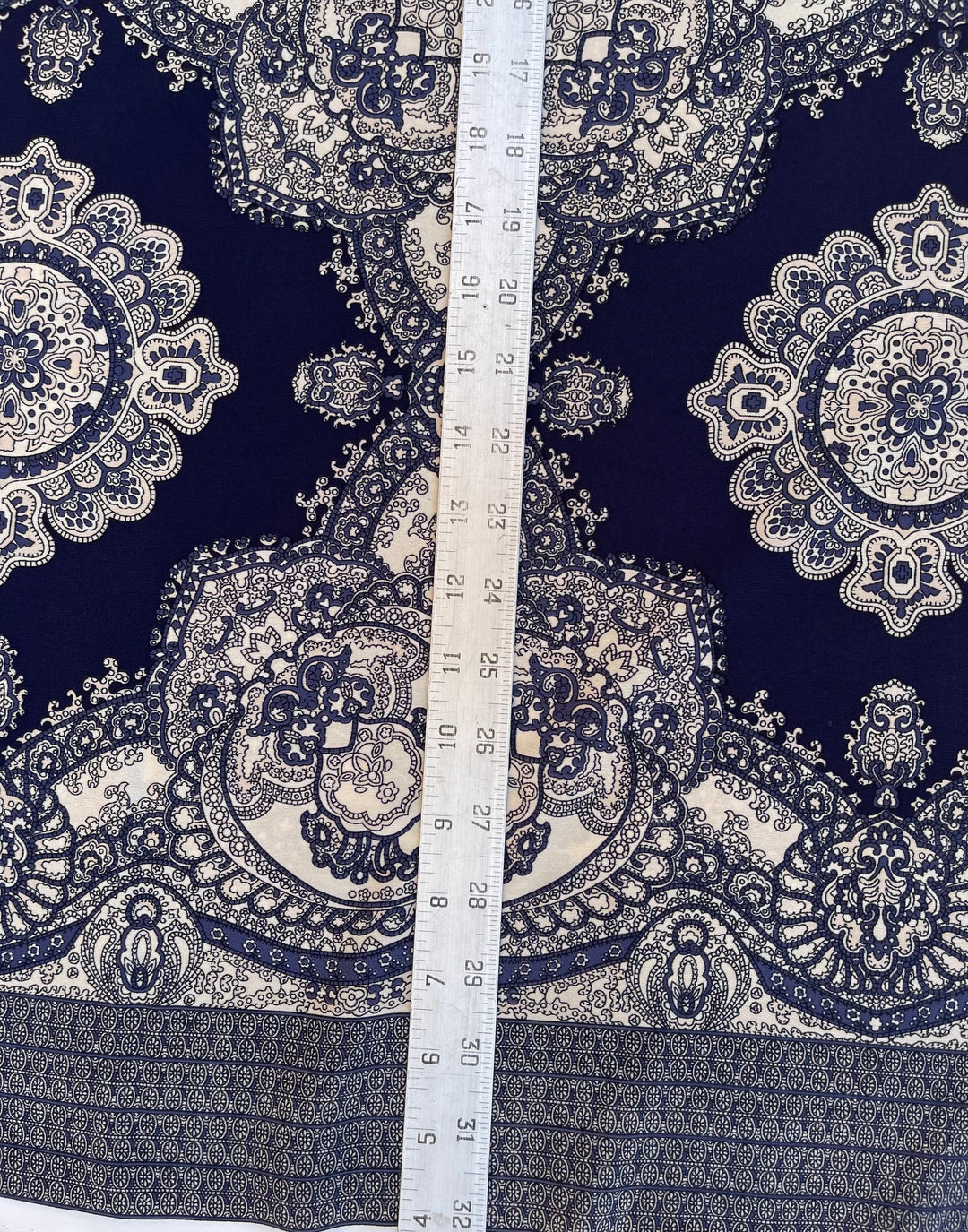 Woolpeach fabric by the yard - Navy and off white paisley damask border print