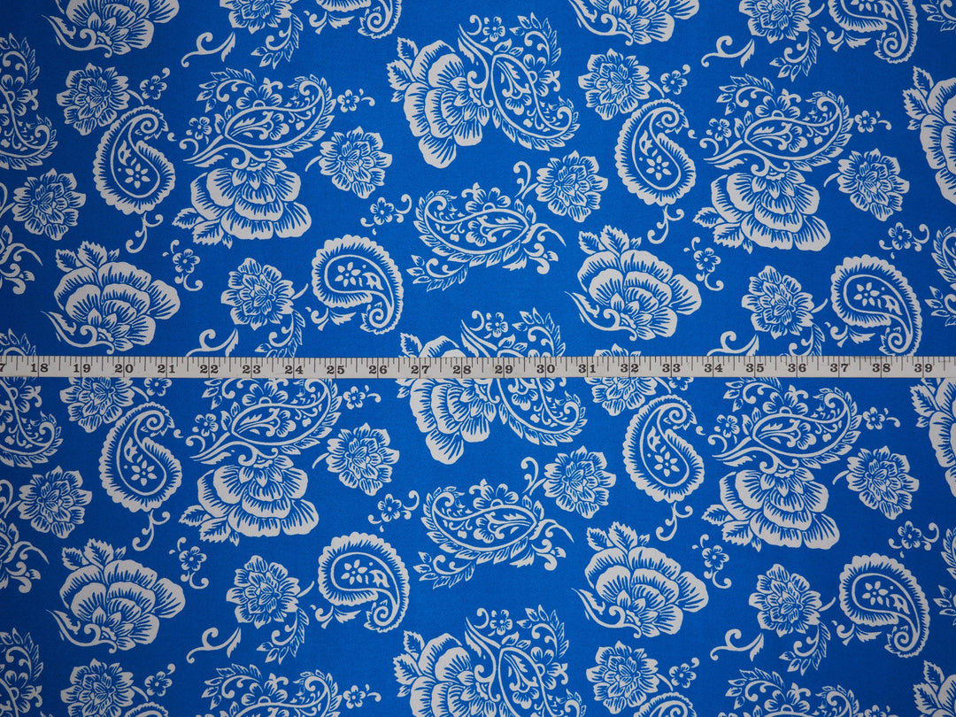 Paisley charmeuse satin fabric by the yard -  Royal blue floral paisley