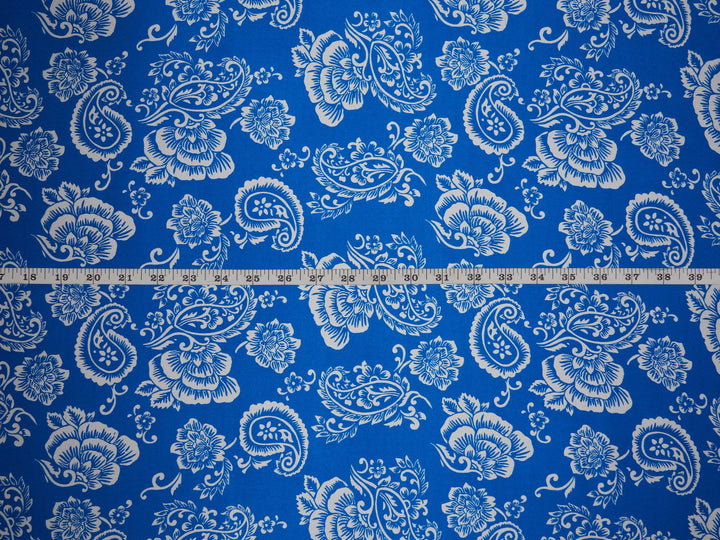 Paisley charmeuse satin fabric by the yard -  Royal blue floral paisley