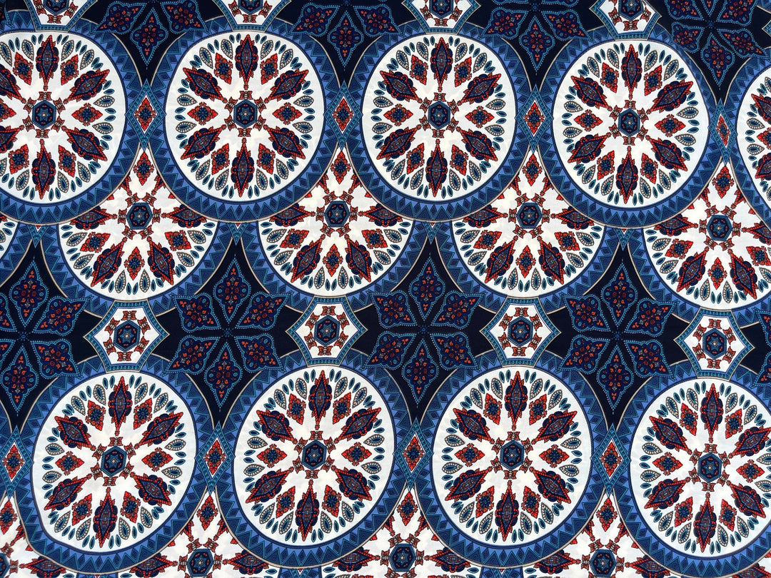 Woolpeach fabric by the yard - Navy  circles medallion print