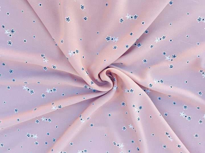 Woolpeach  fabric by the yard -  Blush pink with blue stars print