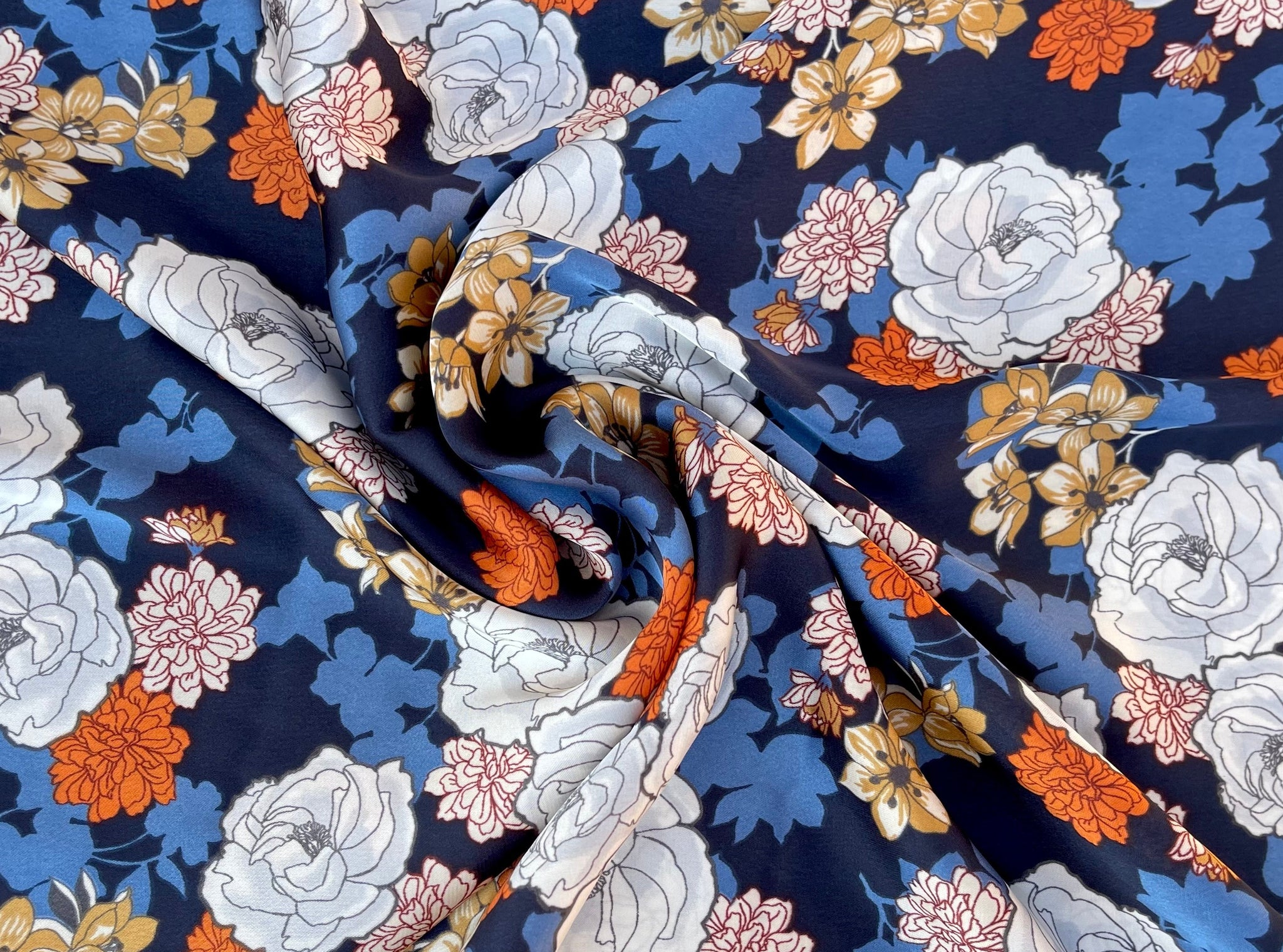 Navy Blue Satin Fabric - by the Yard