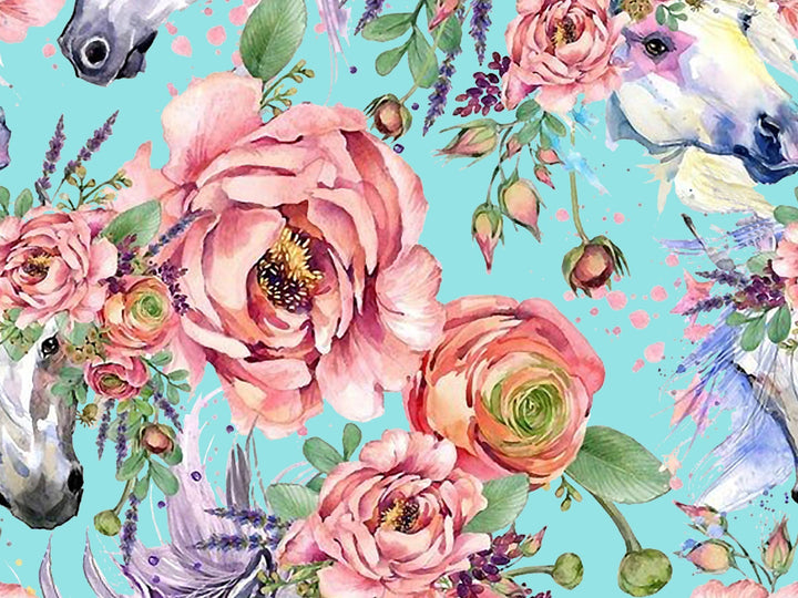 Charmeuse Satin sublimation  fabric by the yard -   Floral horses print