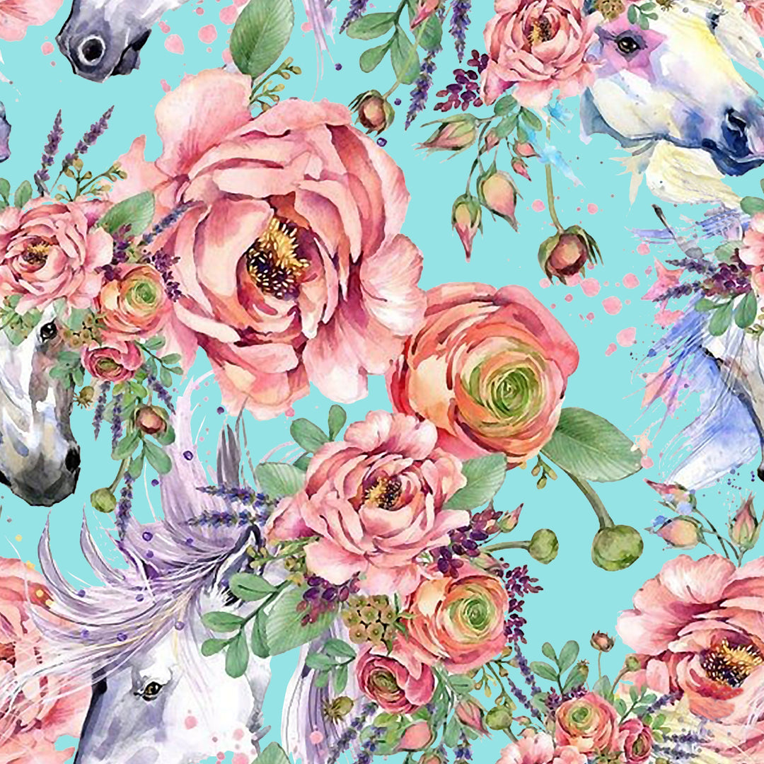 Charmeuse Satin sublimation  fabric by the yard -   Floral horses print