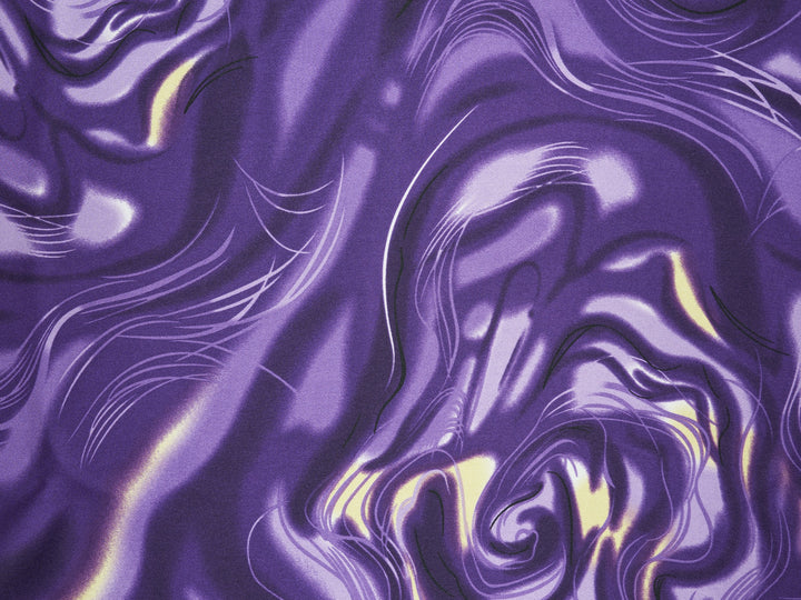 Charmeuse satin fabric by the yard - Purple and gold   print