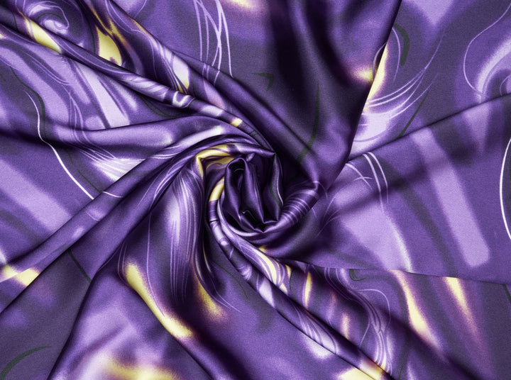 Charmeuse satin fabric by the yard - Purple and gold   print