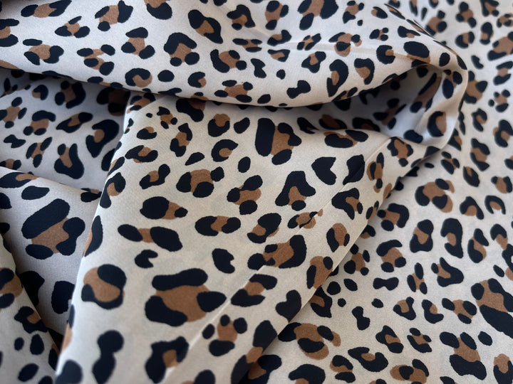 Lightweight  satin  fabric by the yard - Taupe brown  cheetah print