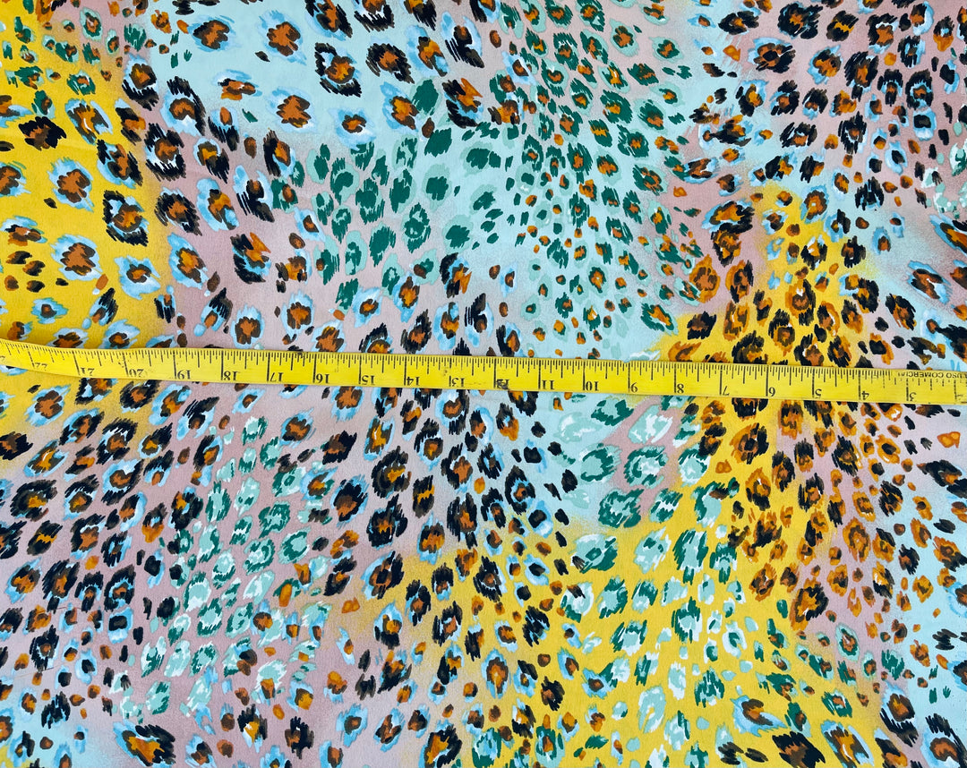 Lightweight  satin  fabric by the yard - Yellow aqua coral animal print
