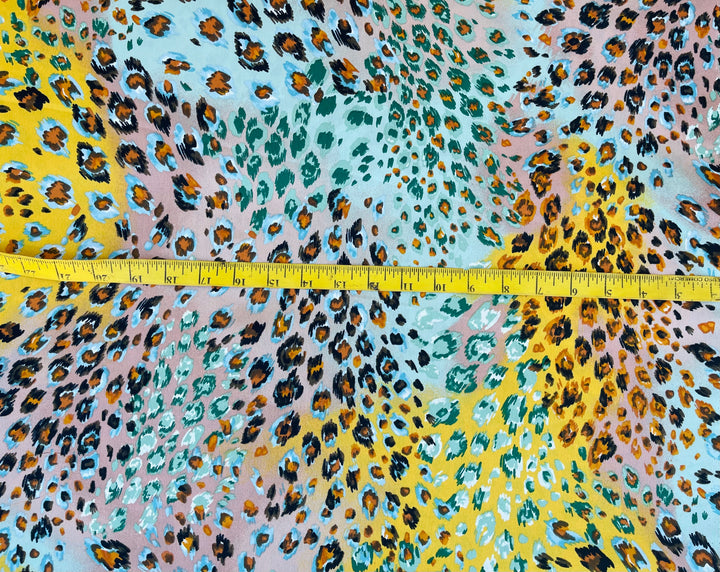 Lightweight  satin  fabric by the yard - Yellow aqua coral animal print