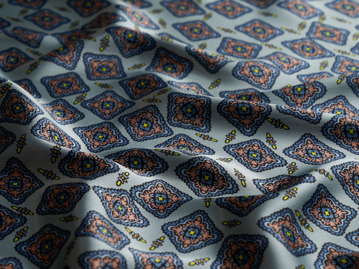 Charmeuse satin fabric by the yard -  Square motifs  print