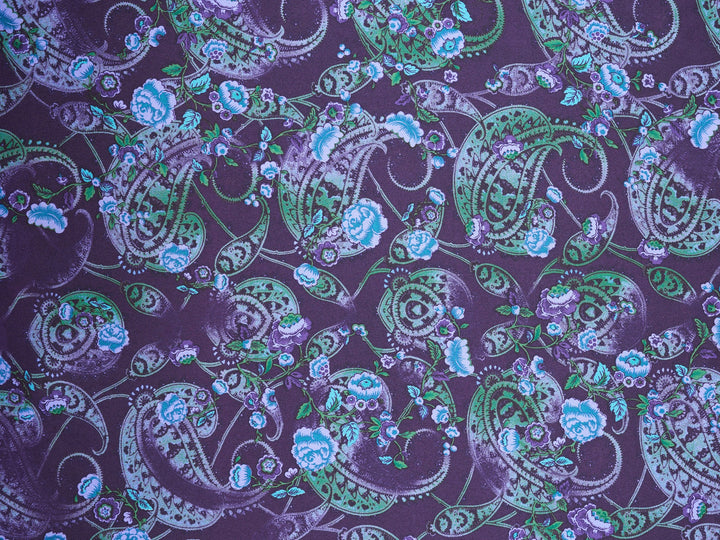 Purple and teal washed paisley  - charmeuse satin fabric by the yard - MonSar exclusive